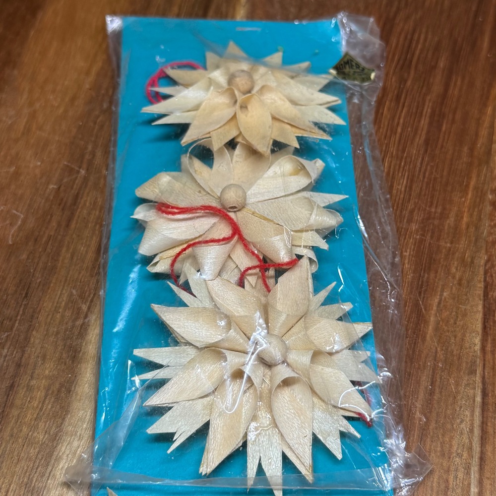 Vintage Homer Straw Star Ornaments Set of 3 Natural Wood Shaving Christmas New